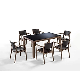 Novussi Seginus 90x150 Camlı Masa 6 Sandalye Çöl Kahve - kahve