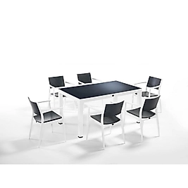 Novussi Seginus 90x150 Camlı Masa 6 Sandalye Beyaz -Antrasit