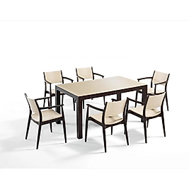 Novussi Seginus 90x150 Camlı Masa 6 Sandalye Kahve - Krem